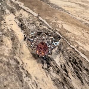 Elegant Silver and Pink Floral Ring